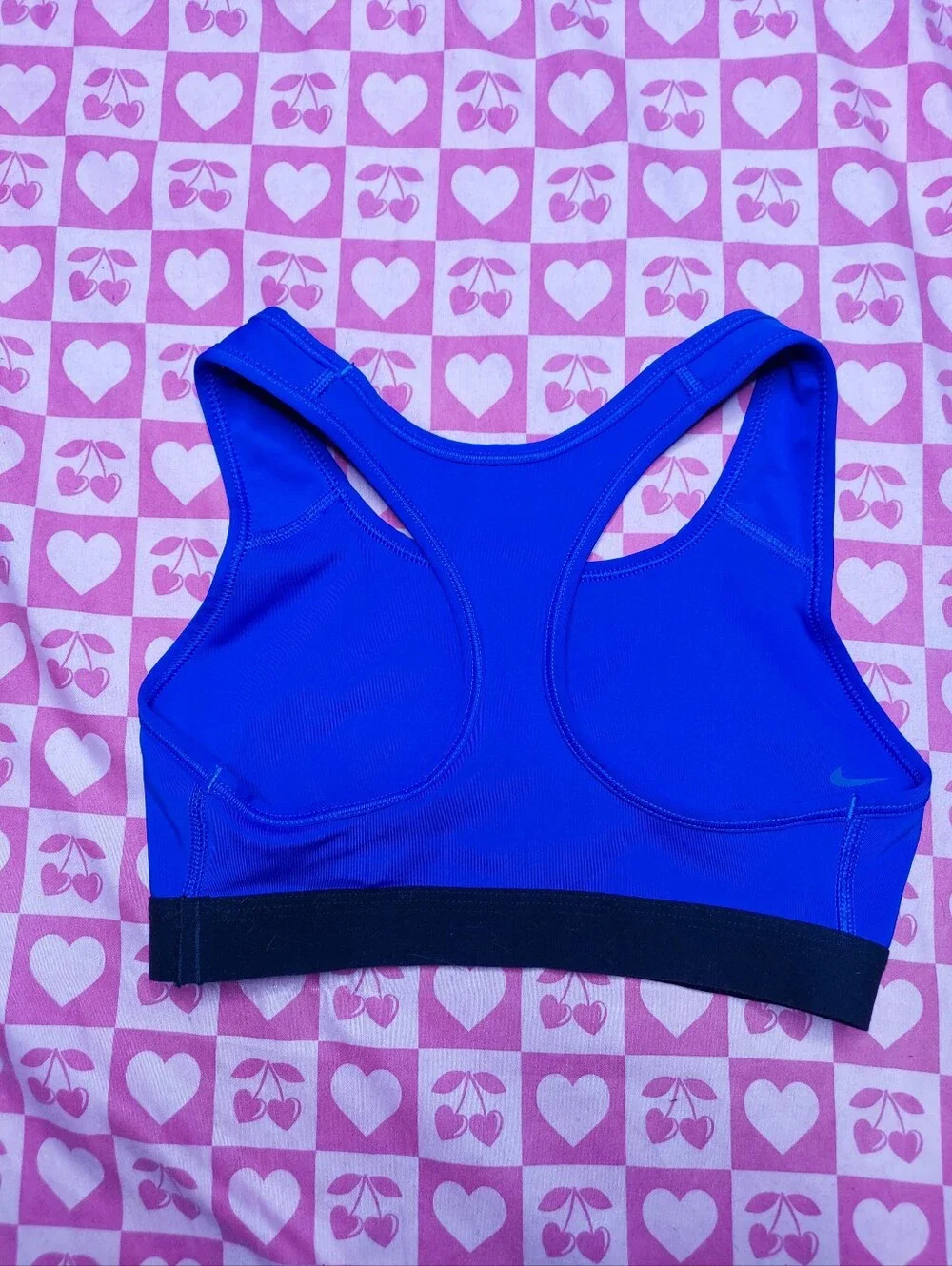 Nike Royal Blue & Black Racerback Sports Bra with White Swoosh